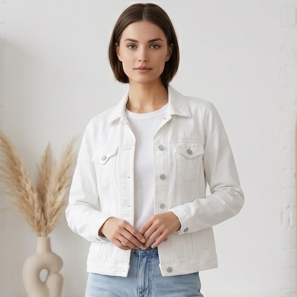 Gap Denim Icon Jacket Womens Small Optic White Trucker Button Up Cotton Classic